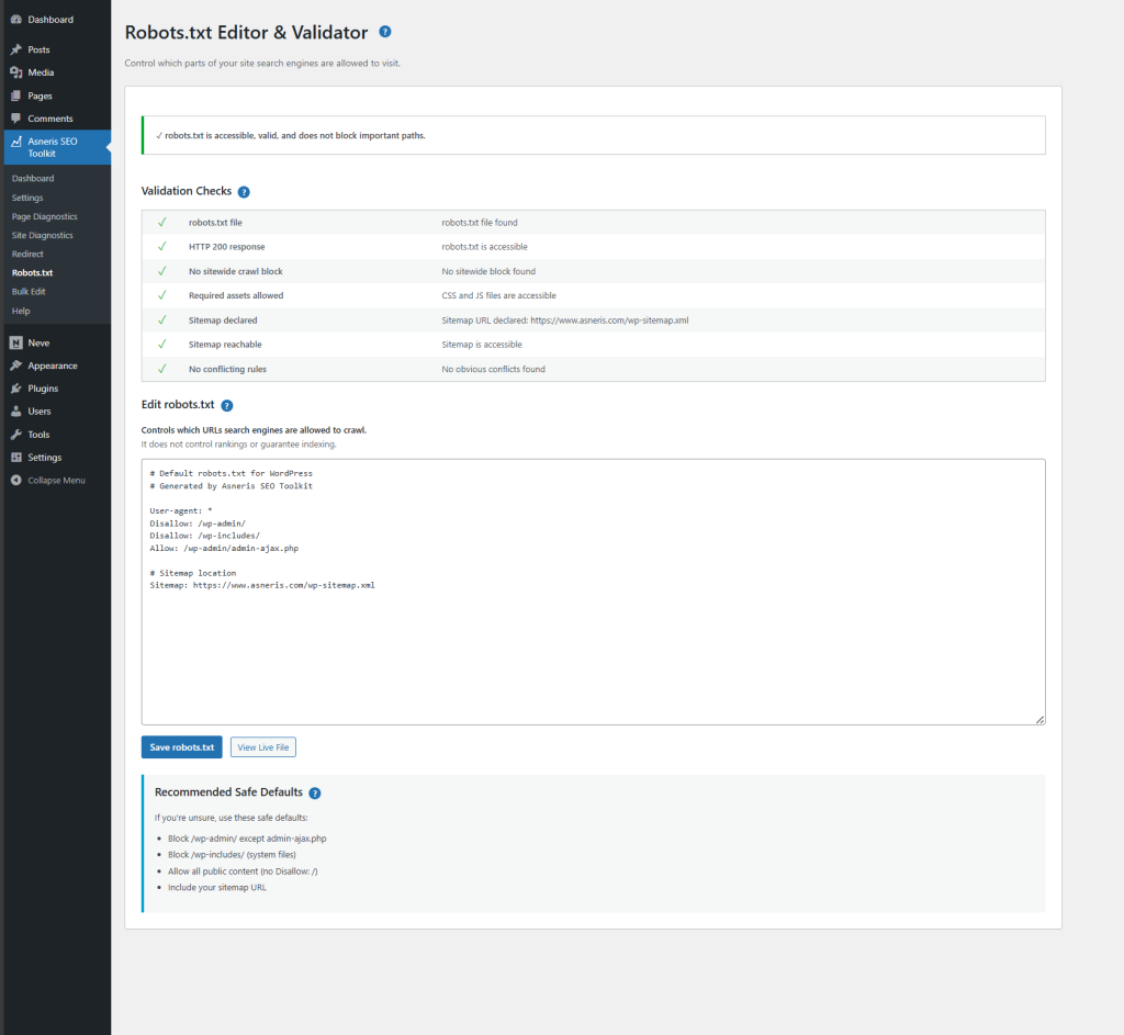 Asneris SEO ToolKit Robots.txt